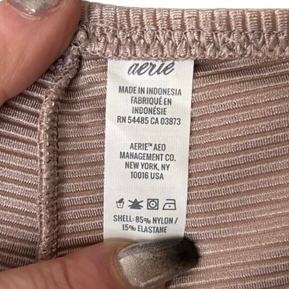 Aerie Ribbed Cheeky Tie Bikini Bottom XXL Cocoa Cream NWT Swim - Picture 3 of 4